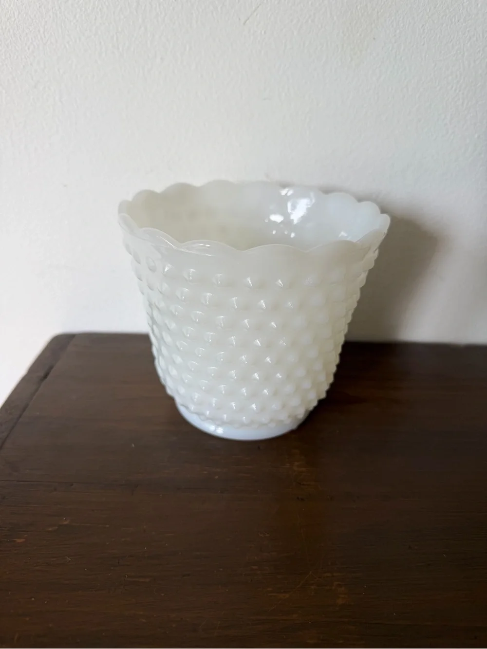 White Hobnail Milk Glass Scalloped Vase - Unbranded